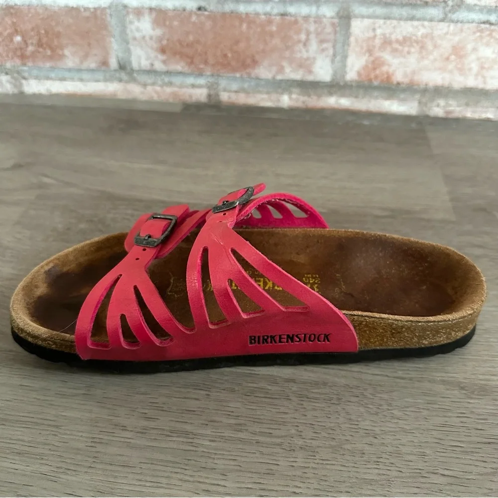 Birkenstock Granada Pink Sandals Women’s 37 Narrow 6 Double Strap Leather Slide - Picture 6 of 8